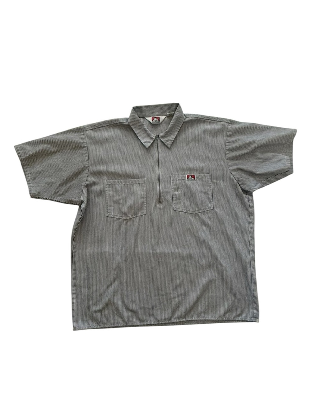 Vintage Ben Davis grey pin striped short sleeve collard shirt
